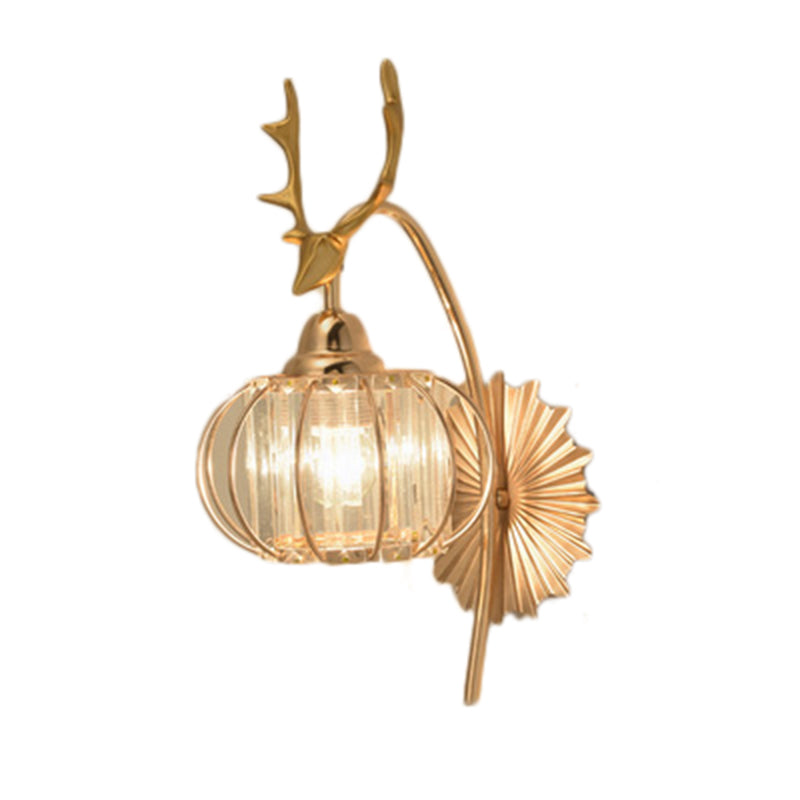 Gold Finish Deer Wall Light Modern 1 Bulb Metal Sconce Light with Round Crystal Shade