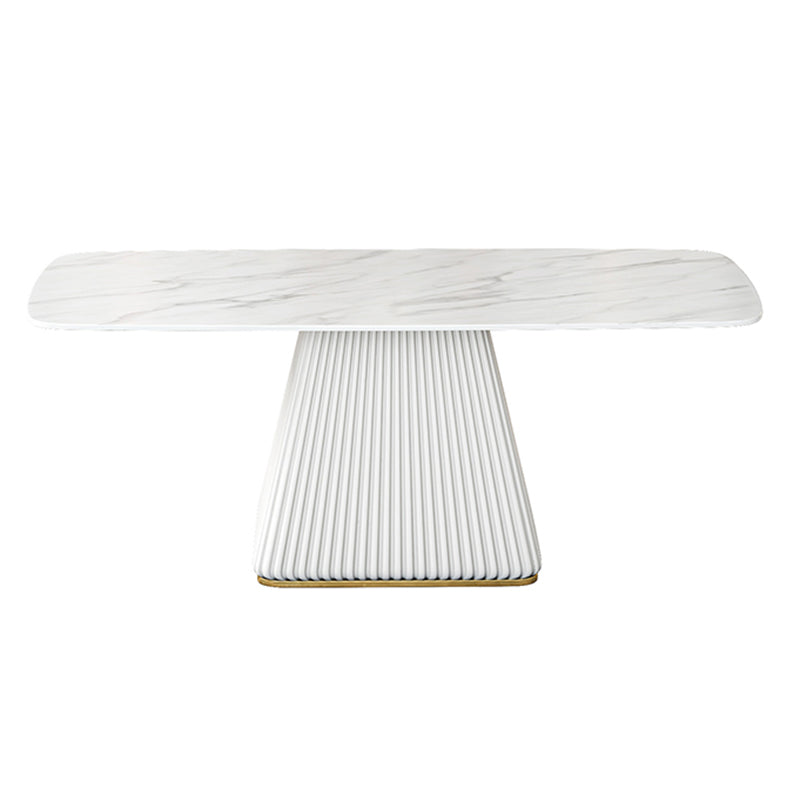 Glam Dining Room Set with Rectangle Sintered Stone Top and Pedestal Base Dining Furniture