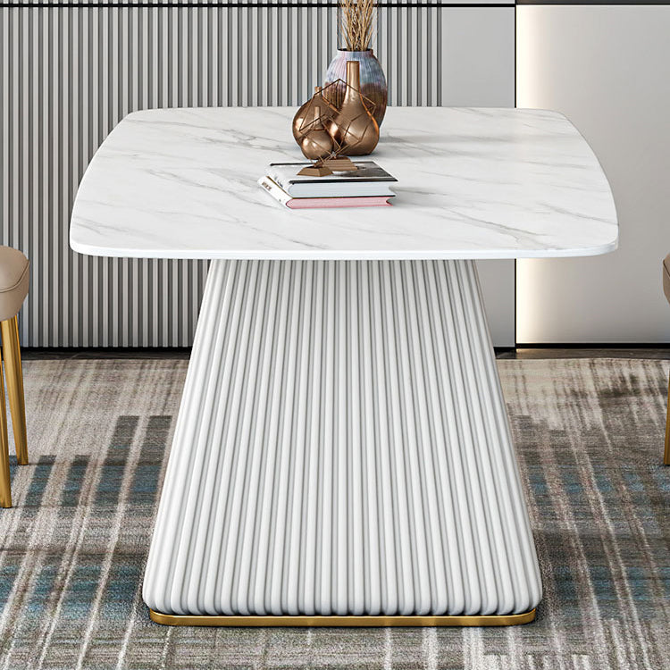 Glam Dining Room Set with Rectangle Sintered Stone Top and Pedestal Base Dining Furniture