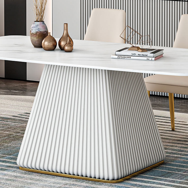 Glam Dining Room Set with Rectangle Sintered Stone Top and Pedestal Base Dining Furniture