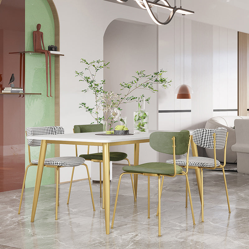 Scandinavian Sintered Stone Dining Table Set with Rectangle Table and Gold Legs Home Dining Set