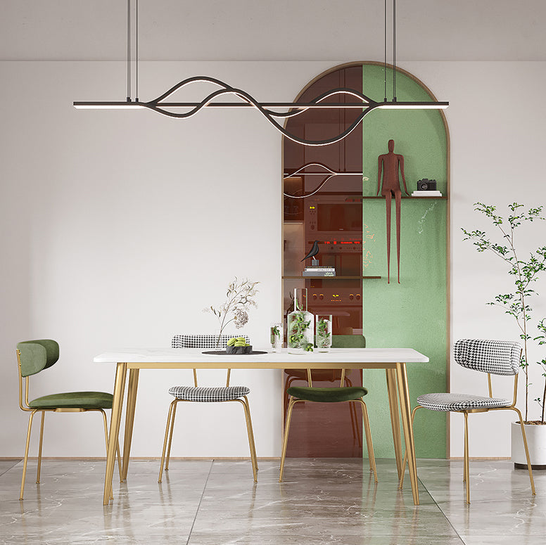 Scandinavian Sintered Stone Dining Table Set with Rectangle Table and Gold Legs Home Dining Set