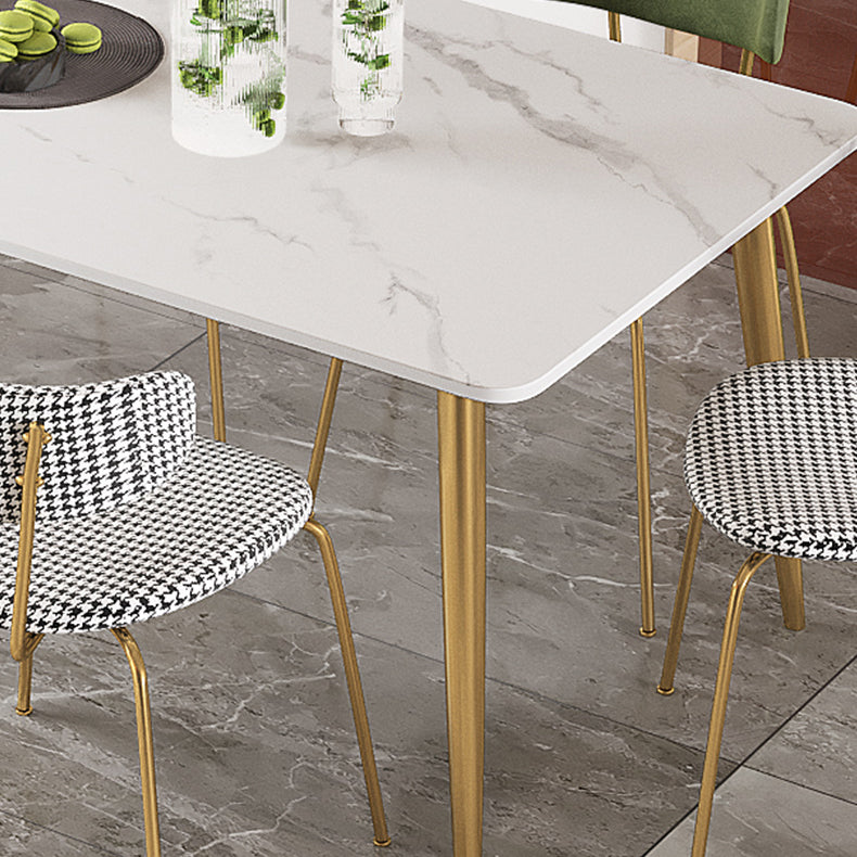 Scandinavian Sintered Stone Dining Table Set with Rectangle Table and Gold Legs Home Dining Set