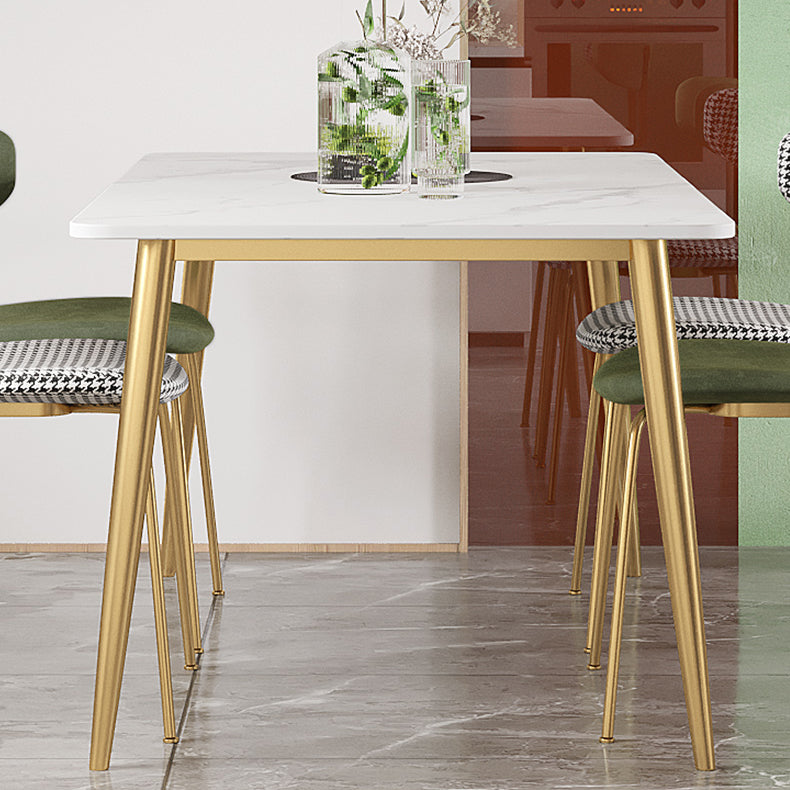 Scandinavian Sintered Stone Dining Table Set with Rectangle Table and Gold Legs Home Dining Set