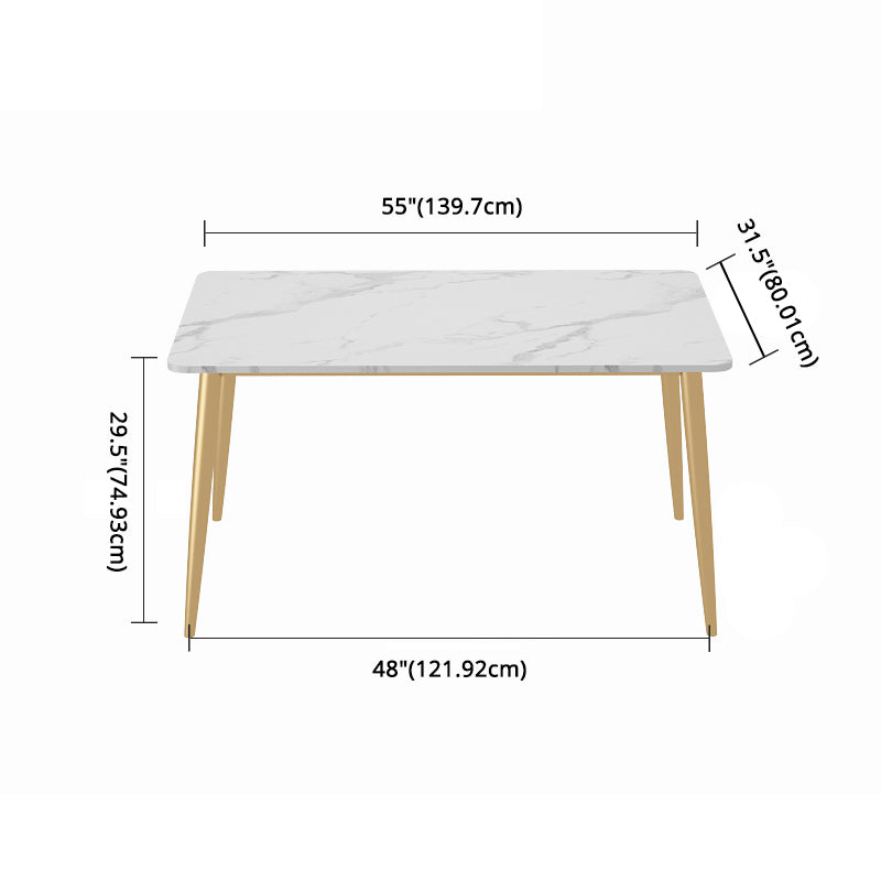Scandinavian Sintered Stone Dining Table Set with Rectangle Table and Gold Legs Home Dining Set