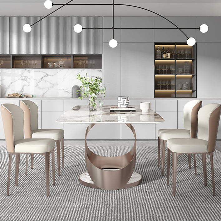 Modern Kitchen Dining Room Set with Sintered Stone Top and Gold Base Dining Furniture