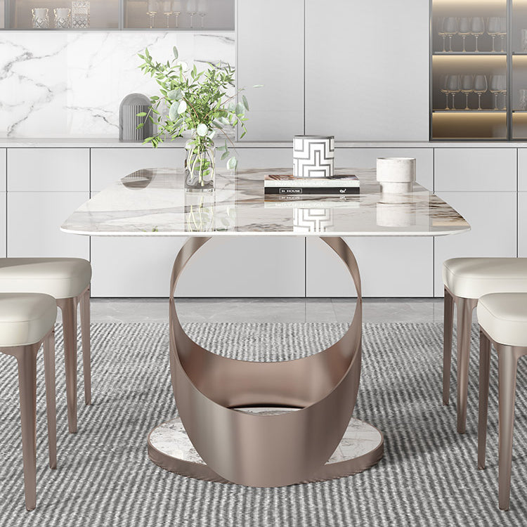 Modern Kitchen Dining Room Set with Sintered Stone Top and Gold Base Dining Furniture