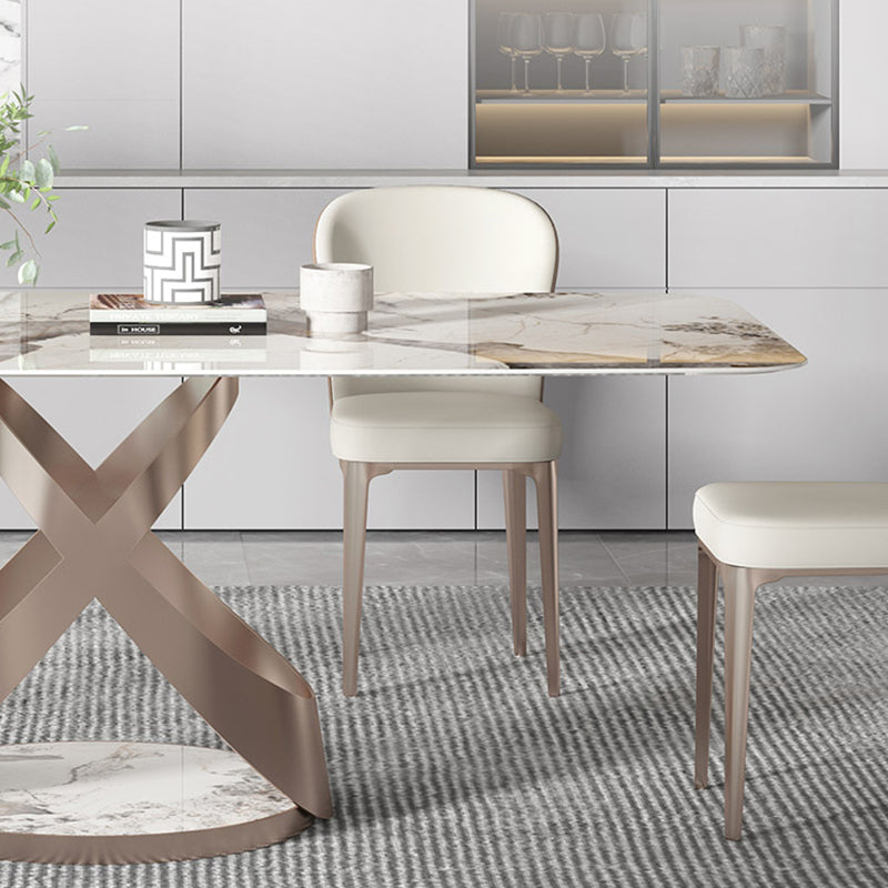 Modern Kitchen Dining Room Set with Sintered Stone Top and Gold Base Dining Furniture