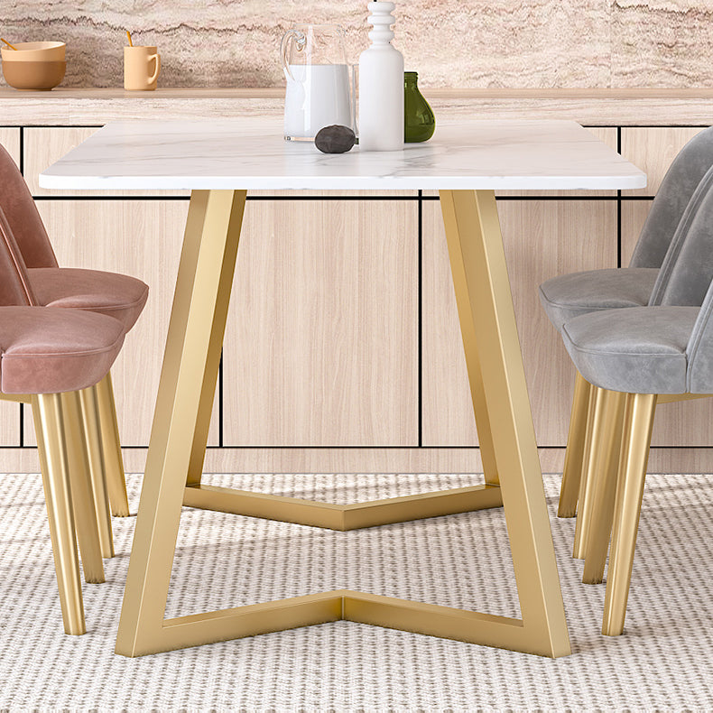 Scandinavian Sintered Stone Dining Table Set with Rectangle Table and Metal Base Home Dining Set