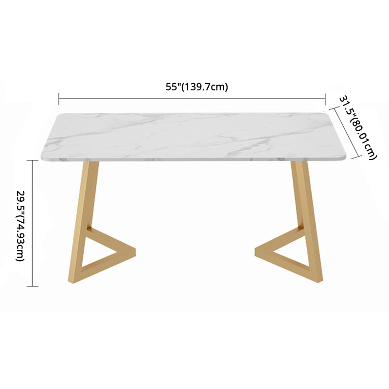 Scandinavian Sintered Stone Dining Table Set with Rectangle Table and Metal Base Home Dining Set