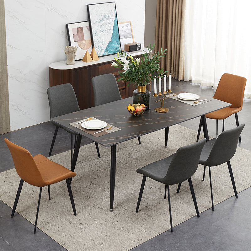 Modern Sintered Stone Black Dining Table Set with Rectangle Table and 4 Legs Base Home Dining Set