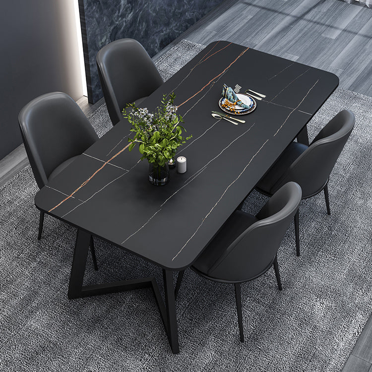 Minimalist Sintered Stone Dining Room Set with Black Base Formal Dining Table Furniture