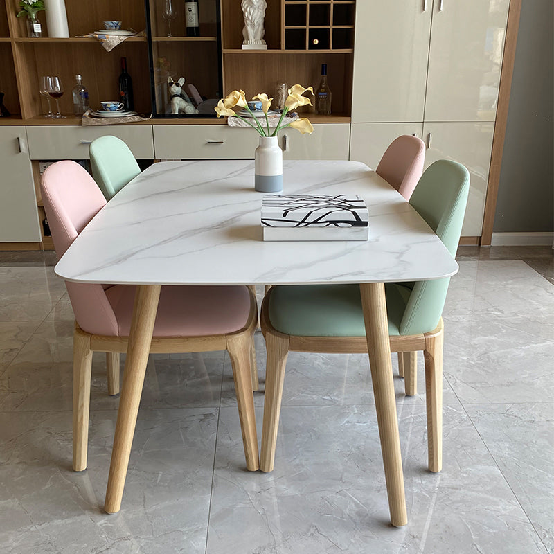 Scandinavian Sintered Stone White Dining Table Set Rectangle Home Use Dining Set