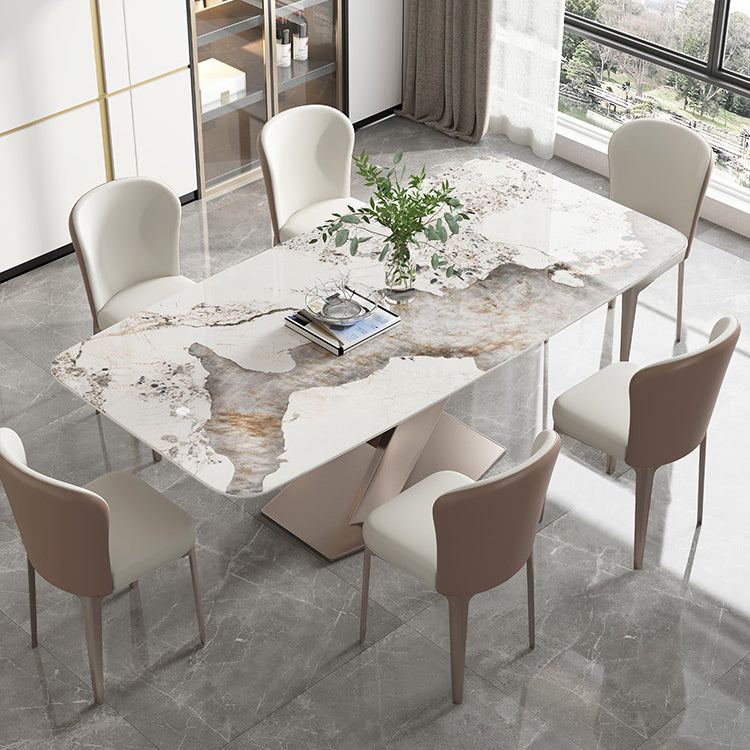 Modern Kitchen Dining Room Set with Sintered Stone Top and Gold Base Dining Furniture Set