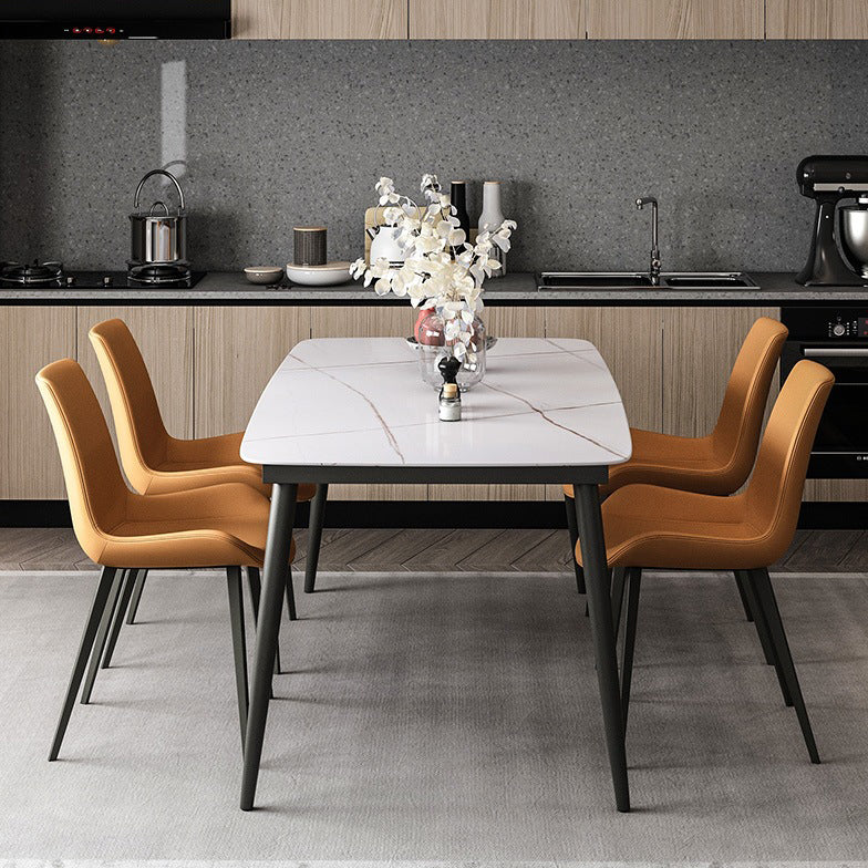 Modern Style Sintered Stone Dining Table with White Rectangle Shape Table and 4 Legs Base