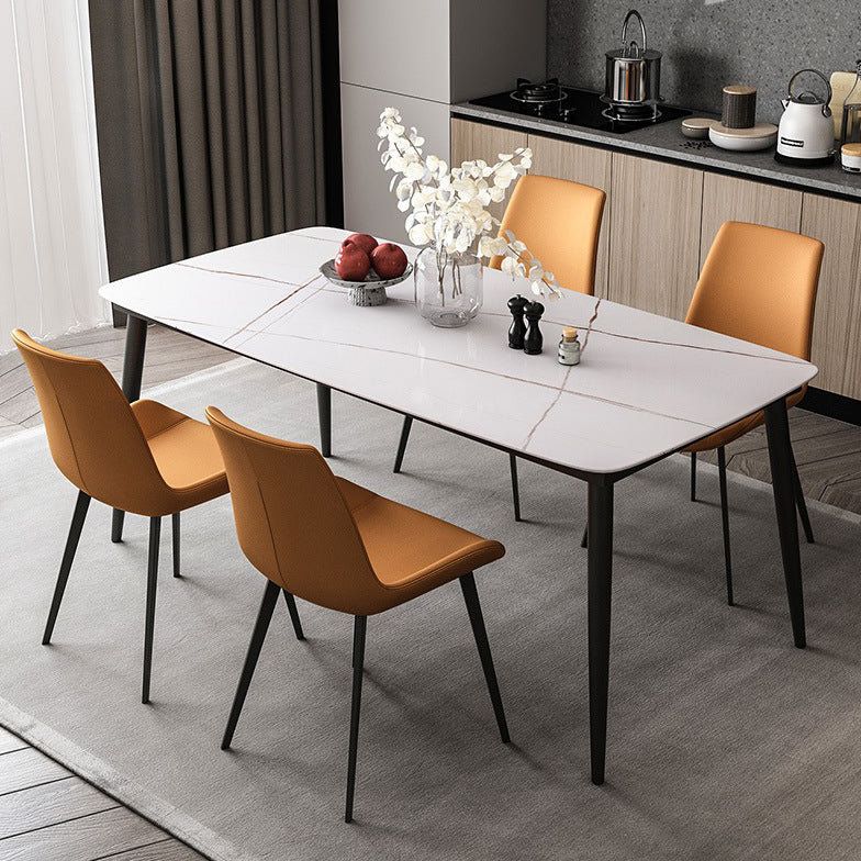 Modern Style Sintered Stone Dining Table with White Rectangle Shape Table and 4 Legs Base