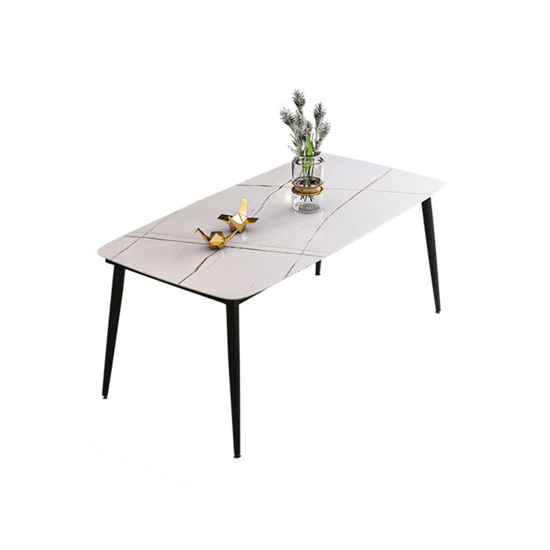 Modern Style Sintered Stone Dining Table with White Rectangle Shape Table and 4 Legs Base