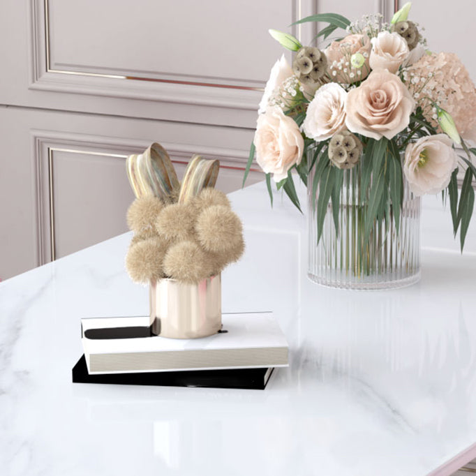 Scandinavian Style Sintered Stone Dining Table Set with Rectangle Table and Gold Legs Dining Set