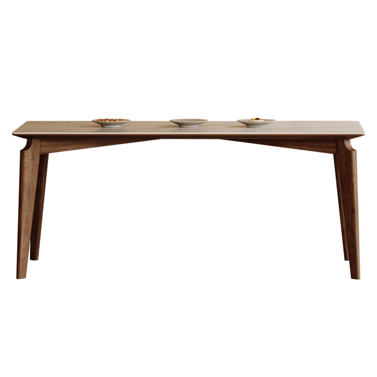 Modern Style Sintered Stone Dining Table with Rectangle Shape Table and 4 Solid Wood Legs Base
