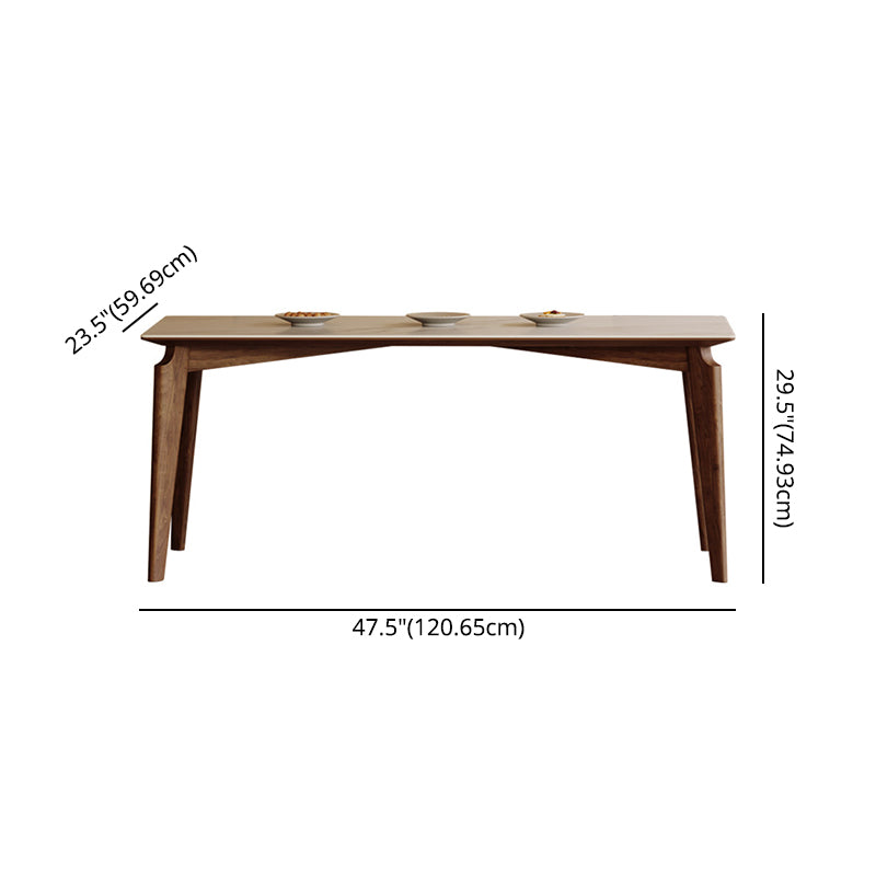 Modern Style Sintered Stone Dining Table with Rectangle Shape Table and 4 Solid Wood Legs Base