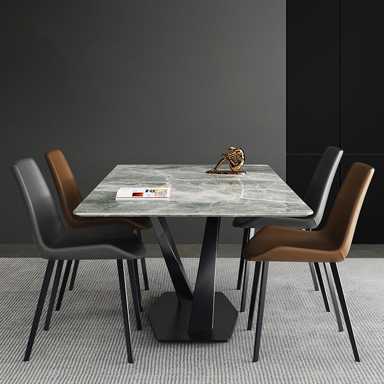 Modern Sintered Stone Gray Dining Table Set with Rectangle Table and Metal Base Formal Dining Set