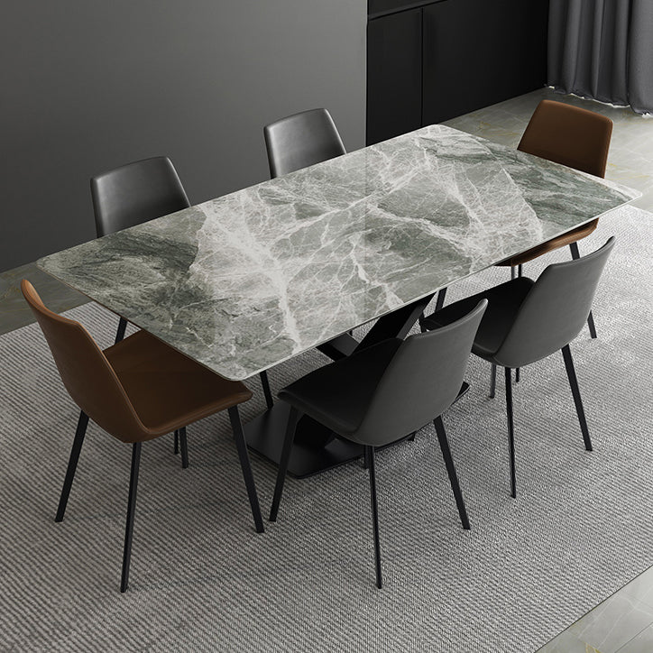 Modern Sintered Stone Gray Dining Table Set with Rectangle Table and Metal Base Formal Dining Set