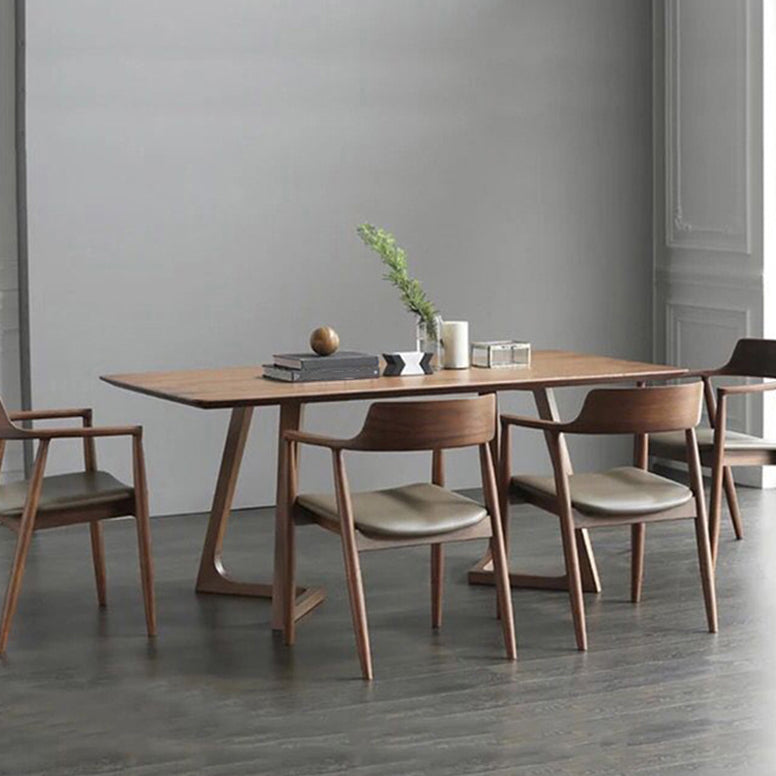 Modern Style Solid Wood Dining Set with Rectangle Shape Table and Double Pedestal Base for Home Use