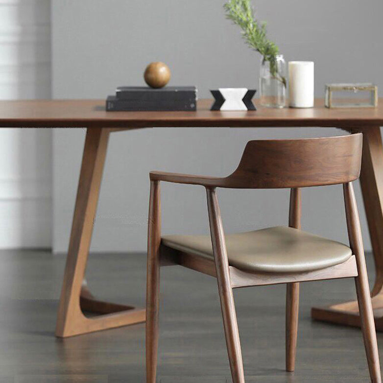 Modern Style Solid Wood Dining Set with Rectangle Shape Table and Double Pedestal Base for Home Use