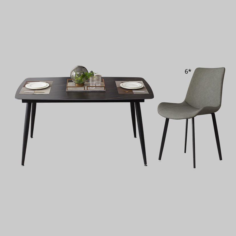 Modern Kitchen Black Sintered Stone Furniture of Standard Height Formal Dining Room Table Set
