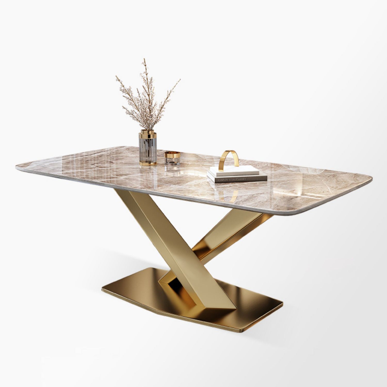 Sintered Stone Modern Dining Room Set with Rectangle Table and Metal Base Dining Set