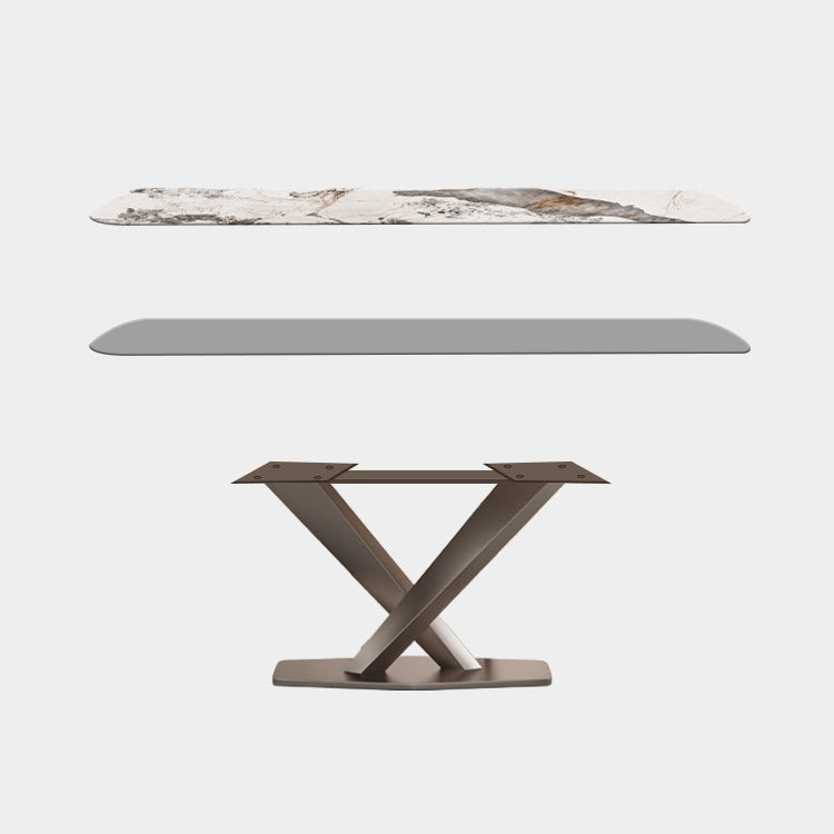 Modern Sintered Stone Dining Room Set with Rectangle Table and Metal Base Home Dining Set