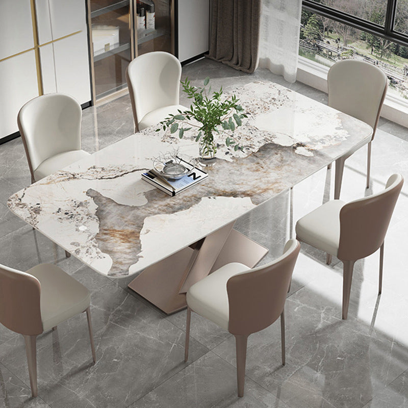 Modern Sintered Stone Dining Room Set with Rectangle Table and Metal Base Home Dining Set