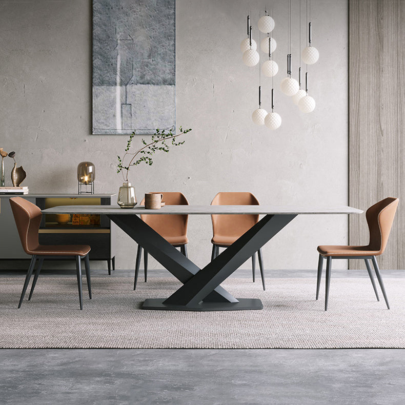 Minimalist Sintered Stone Dining Room Set with Rectangle Top and Black Base Dining Table Set