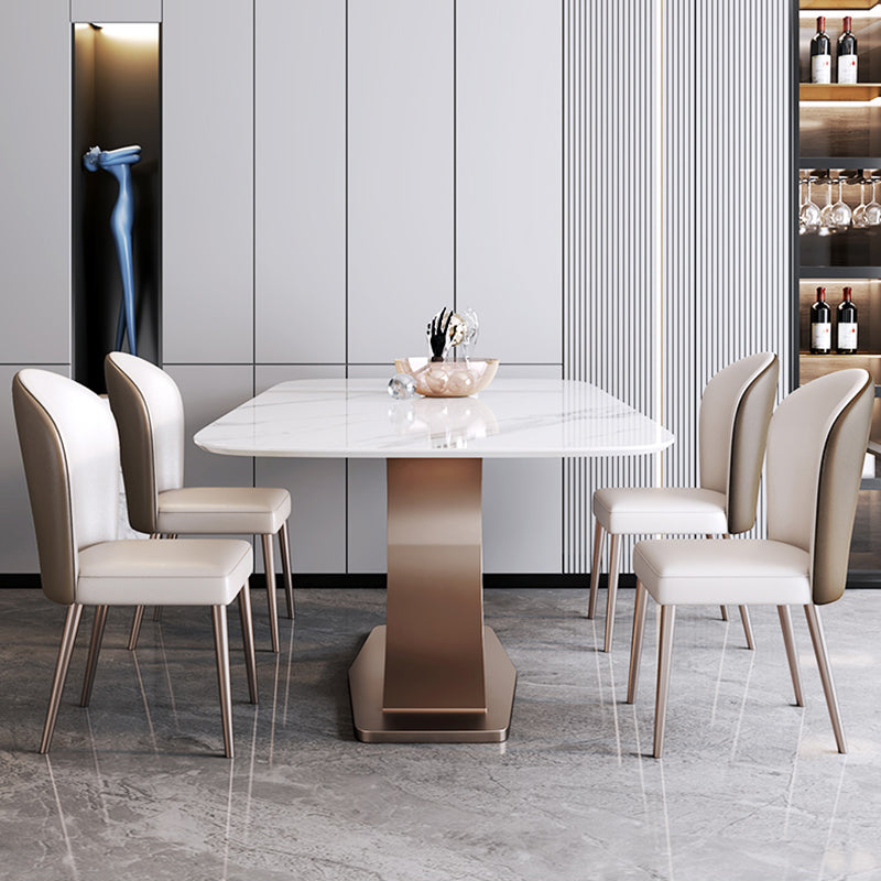 Modern Sintered Stone Dining Room Set with Rectangle Top and Pedestal Base Dining Furniture