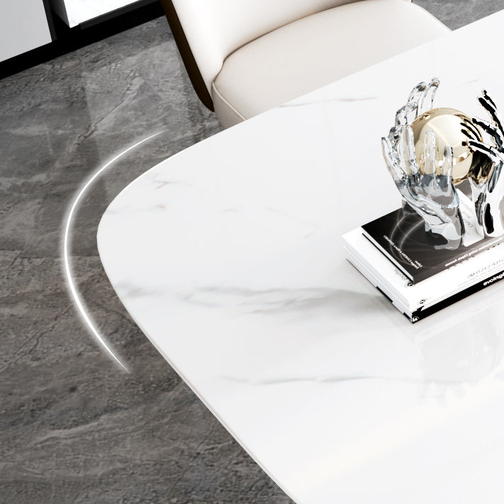 Modern Sintered Stone Dining Room Set with Rectangle Top and Pedestal Base Dining Furniture