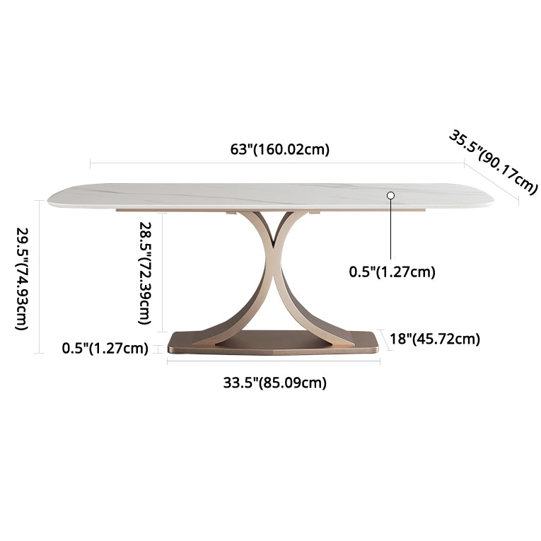 Modern Sintered Stone Dining Room Set with Rectangle Top and Pedestal Base Dining Furniture