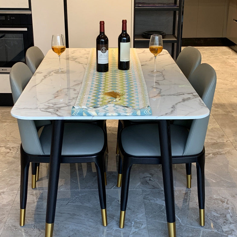 Scandinavian White Slate Dining Table Rectangular Dining Table with Wood Base