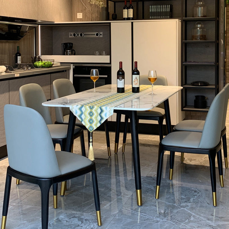 Scandinavian White Slate Dining Table Rectangular Dining Table with Wood Base