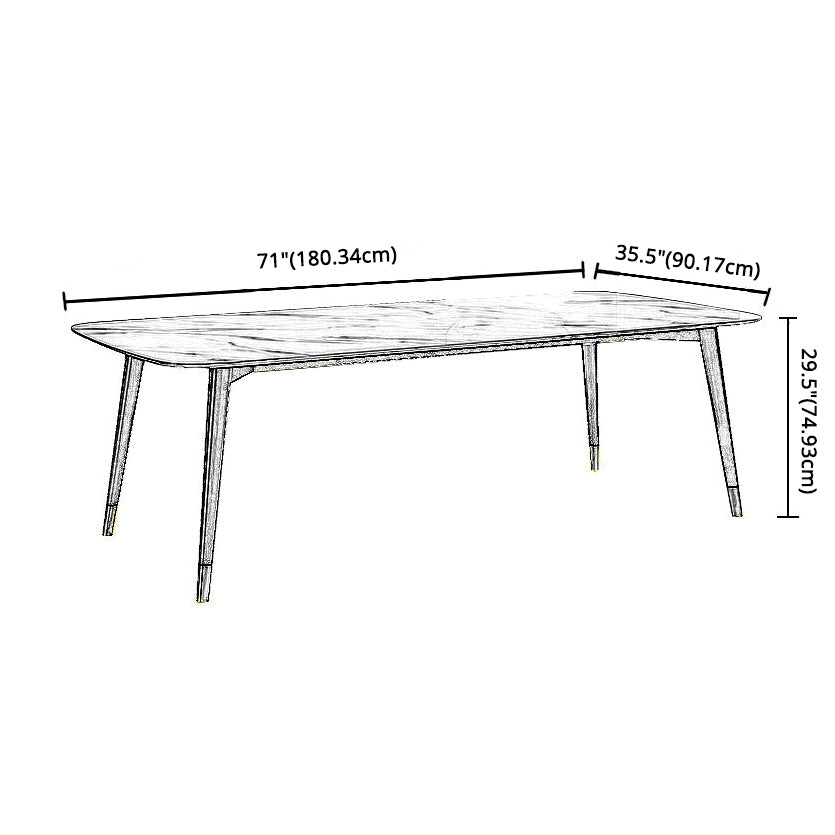 Scandinavian White Slate Dining Table Rectangular Dining Table with Wood Base
