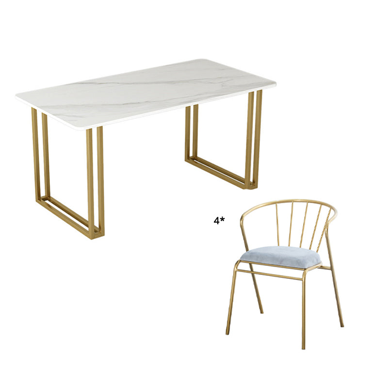 Glam Sintered Stone Dining Room Set Standard Height with Double Pedestal Base Dining Furniture