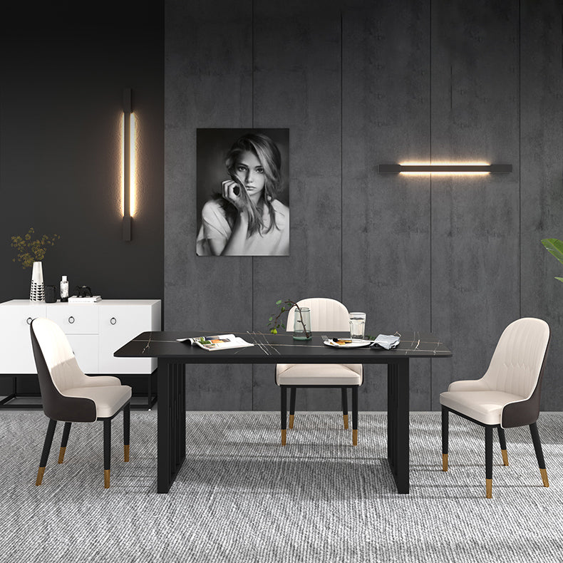 Modern Sintered Stone Dining Room Set Standard Height with Double Pedestal Base Dining Furniture