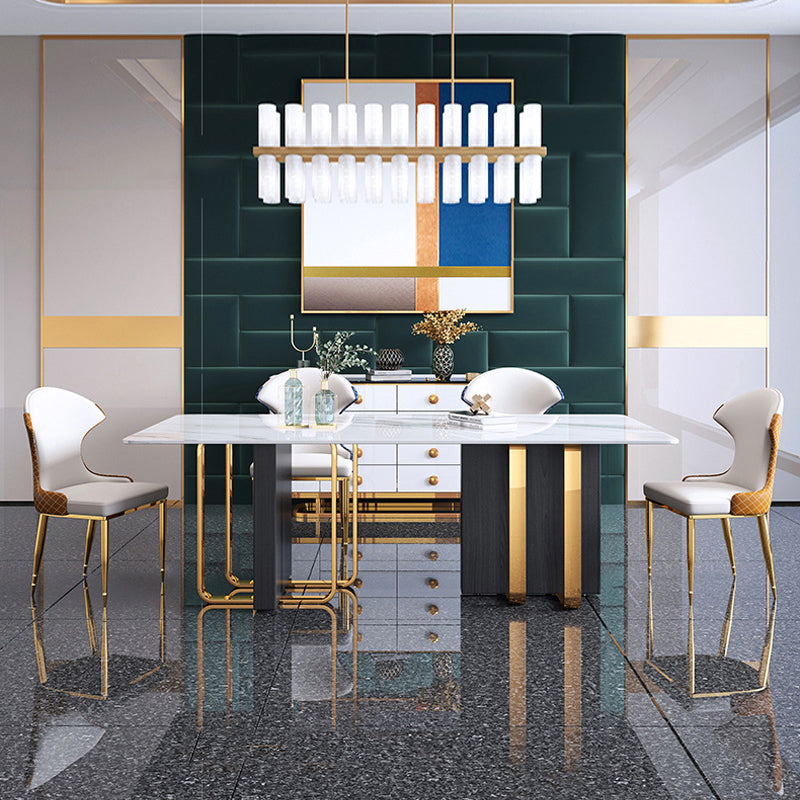 Modern Sintered Stone Dining Room Set with Rectangle Table and Metal Base Home Dining Set