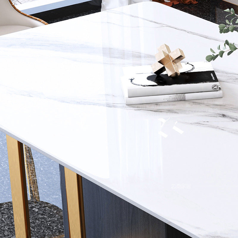 Modern Sintered Stone Dining Room Set with Rectangle Table and Metal Base Home Dining Set