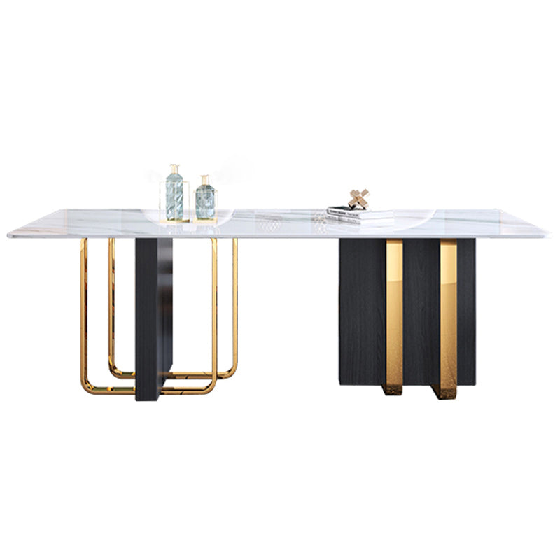Modern Sintered Stone Dining Room Set with Rectangle Table and Metal Base Home Dining Set