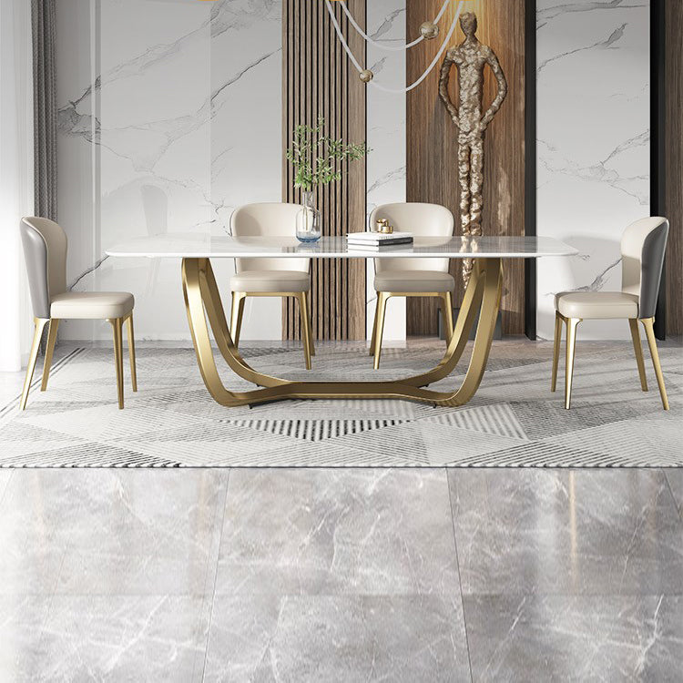 Minimalist Sintered Stone Dining Room Set Standard Height with Trestle Base Dining Set