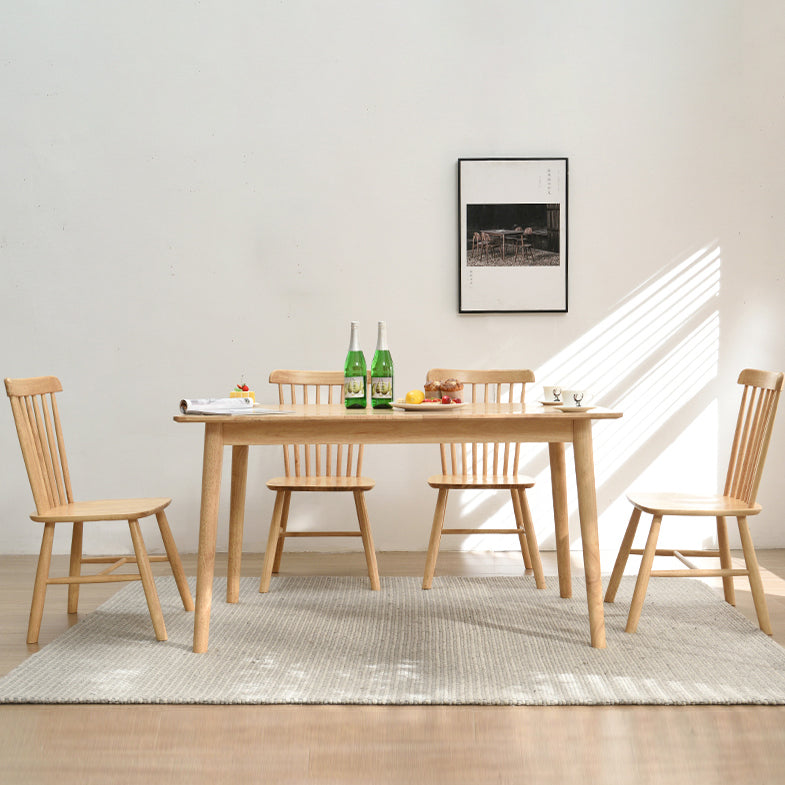 Fixed Minimalist Style Solid Wood Top Kitchen Table Set of Light Brown for Dining Room