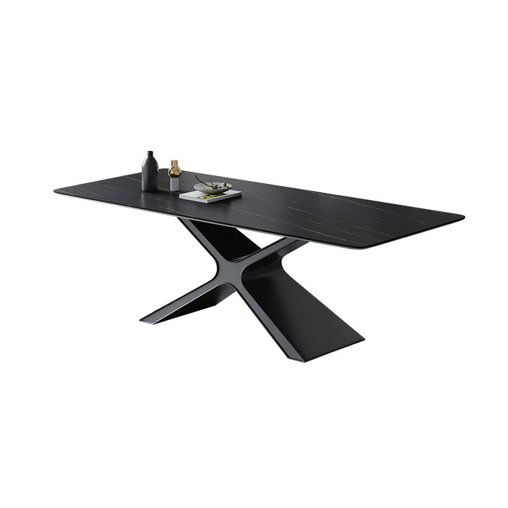 Minimalist Sintered Stone Dining Room Set Standard Height with Black Base Dining Set