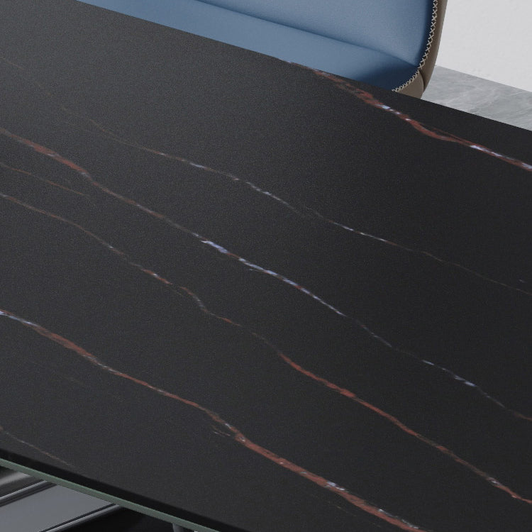 Minimalist Sintered Stone Dining Room Set Standard Height with Black Base Dining Set