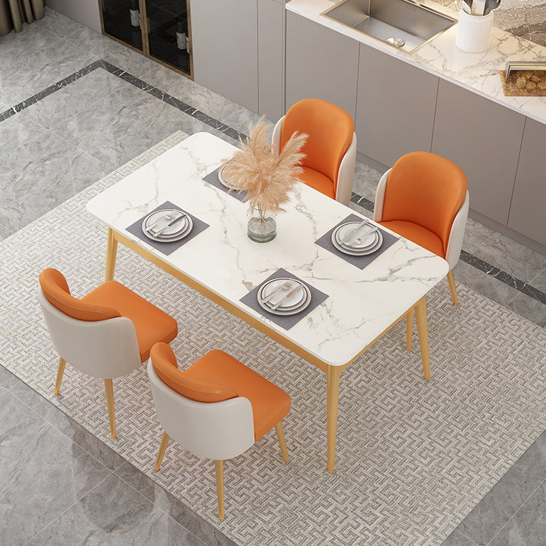 Minimalist White Rectangle Shape Dining Set Sintered Stone Top Dining Set with 4 Legs Table