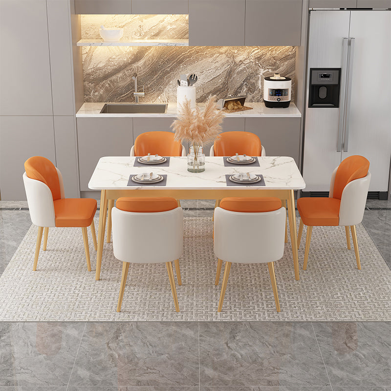 Minimalist White Rectangle Shape Dining Set Sintered Stone Top Dining Set with 4 Legs Table